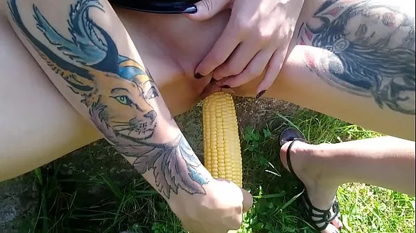 Big Lucy Ravenblood fucking pussy with corn in public best Movies